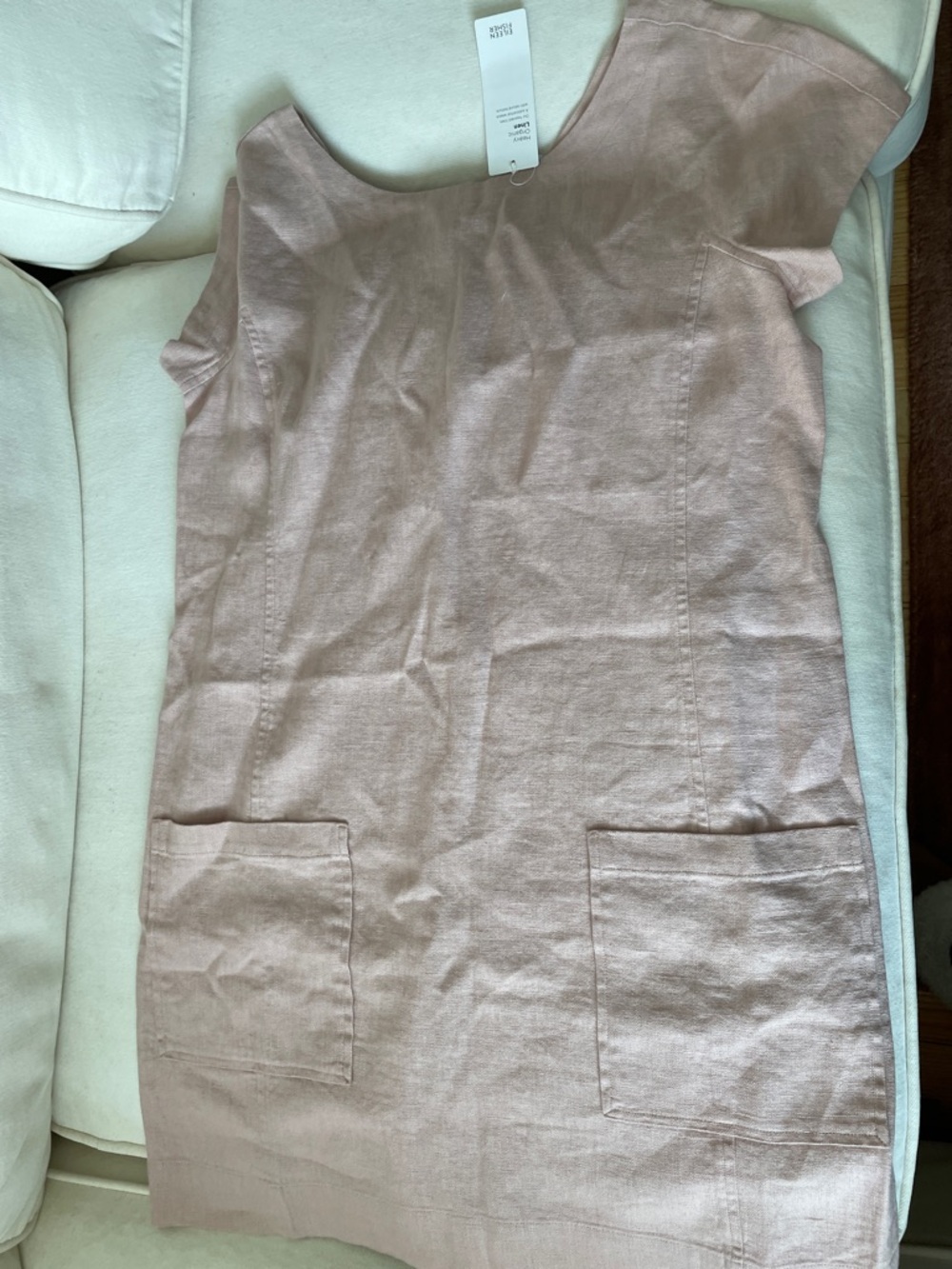 Eileen Fisher Powder Pink Bateau Neck Linen Dress - Picture 3 of 5